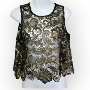 Nwot Sans Souci Gold And Black Top lace see through size L
